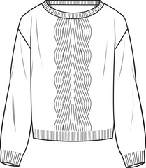 Wall Mural - Women's Stitch Detail Jumper- Technical fashion illustration. Front, white color. Women's CAD mock-up.