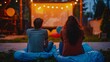 © Bipul Kumar - Movie Night Outdoors A Couple Relaxing on Inflatable Rafts Generative AI