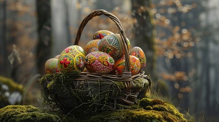 Wall Mural - Easter Eggstravaganza A Basket of Colorful Eggs Generative AI