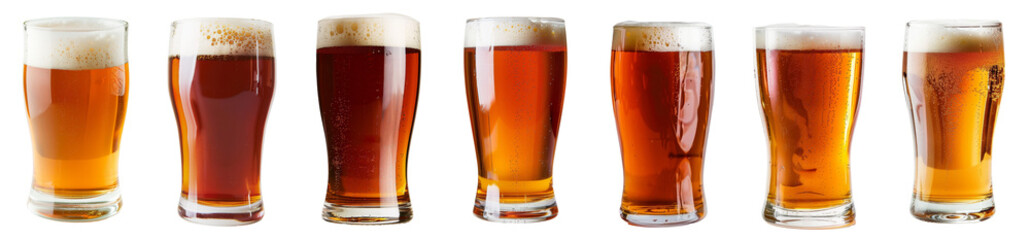 Pint of Beer collection, cut out, isolated on transparent background.