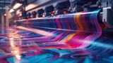 Fototapeta Zachód słońca - An exquisite design is rendered by an inkjet printer circulating in many colors over a vinyl banner and space, Generative AI.