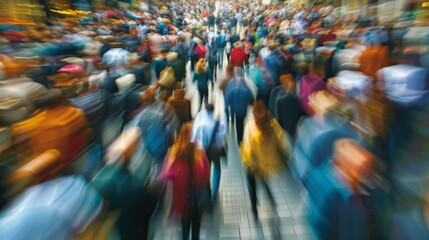 Wall Mural - A large group of people walking down a crowded street, AI