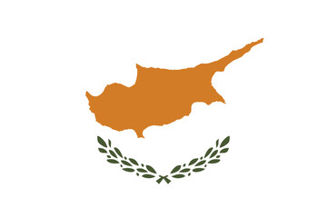 Wall Mural - Flag of Cyprus. White flag with island silhouette and olive branch. State symbol of the Republic of Cyprus.