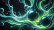 Abstract liquid background. Futuristic fluid backdrop. Green color. Neon smoke. Wave shape. Flowing energy. Sci-fi stock illustration