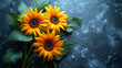 Bouquet of yellow sunflowers on a dark blue background