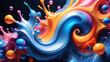 Abstract liquid background. Futuristic fluid backdrop. Blue orange color. Wave splash shape. Paint droplets. Flowing energy. Sci-fi stock illustration
