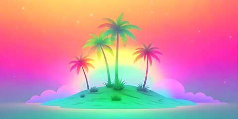 Wall Mural - tropical beach, palm trees and rainbow