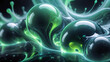 Abstract liquid background. Futuristic fluid backdrop. Green color. Neon smoke. Bubble shape. Flowing energy. Sci-fi stock illustration