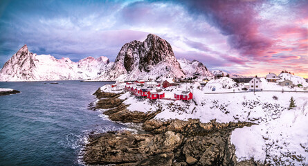 Canvas Print - Hamnoy on Lofoten, Wiev over the small town, Norway