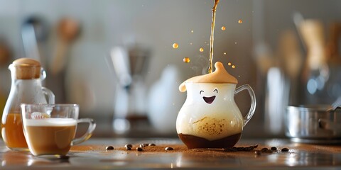 A Brew Timer Character Perfecting the Pour Countdown to Contentment with Copy Space on Isolated Background