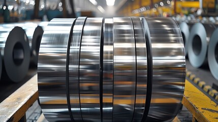 Poster - Stainless steel coil at factory. rolls of stainless steel sheet. Generative AI.