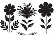 Set of black colour flower Silhouettes on white background.