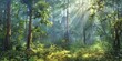 Radiant forest beauty: Sunlight filtering through the lush canopy, illuminating the enchanting trees