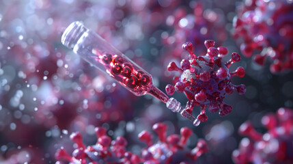Aufkleber - 3D Render of Vaccine Vial and COVID-19 Virus Particles