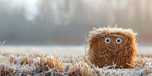 A Hay Bale Character Resting Peacefully In A Tranquil Countryside Setting After The Harvest The Plump