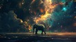 Astronaut on elephant exploring a galaxy edge, night, multicolored nebulas, wide shot, surreal
