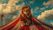 World Circus Day. Holiday concept.a circus lion illustration on sky background, banner, card, poster 