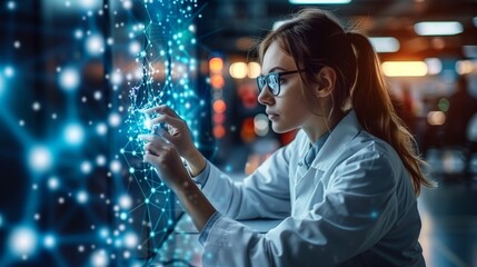Poster - Woman Interacting With Advanced Interface Technology in Modern Lab