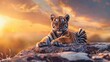 Tiger animal wildlife with natural background in the sunset view, AI generated image