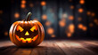 Pumpkins In The Dark Room Full Size Background, 3d Rendering Halloween Podium Product Promotion With Pumpkin