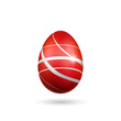 Easter egg 3D icon. Red silver egg, isolated white background. Bright realistic design, decoration for Happy Easter celebration. Holiday element. Shiny pattern. Spring symbol Vector illustration