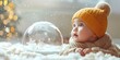 A curious and delighted baby is transfixed by the mesmerizing sight of a snow globe filled with a swirling flurry