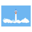 © kumao - 企業のビジネスのスタートアップのイメージとロケットの高速打ち上げしている空のイラスト