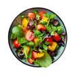A salad with tomatoes, lettuce, and assorted veggies on a transparent background