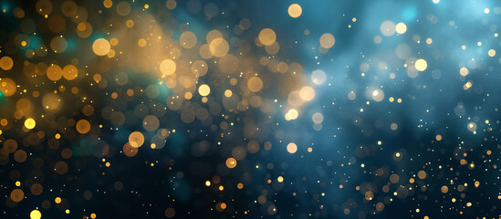 Wall Mural - golden bokeh light on black and blue background. generative ai