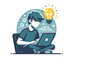 A vector illustration of an inventive software developer, typing on a laptop with a lightbulb glowing above their head, casual yet focused, portrayed in a flat design style.