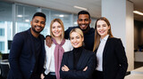 Fototapeta  - Diverse group of people from different backgrounds and ethnicities in a modern office happy at work, smiling multiethnic corporate men and women executives, diversity and inclusivity concept