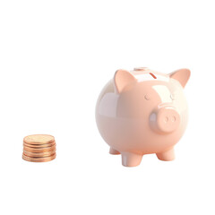 Wall Mural - piggy bank and coins on transparent background. 3D rendering. Financial and investment business concepts