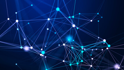 Interweaving of dots and lines in cyber space. Study, collection and processing of data. Business analytics. 3D rendering.