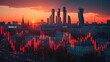 Moscow city business skyline with stock exchange trading chart double exposure, trading stock market digital concept	