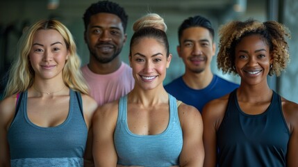 Fitness, gym and selfie of group of friends excited for workout, exercise goals and training together. Sports club, diversity and portrait of happy people smile for motivation, yoga and pilates class