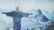 Brazil business skyline with stock exchange trading chart double exposure with brazilian flag, trading stock market digital concept	
