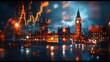 London UK business skyline with stock exchange trading chart double exposure with the British flag, trading stock market digital concept	
