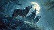 © Tina - howling pack of wolves under the light of the full moon, symbolizing the wild spirit of these creatures