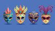 Mardi gras four masks icons flat cartoon vactor illustration