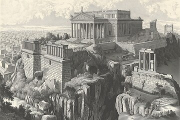 Wall Mural - Ancient Roman Empire reconstruction, old engraved illustration monochrome