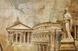 Great Roman Empire architecture and emperor caesar statue archeological historical illustration