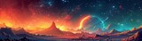 Fototapeta  - Create Children's illustration of a space-themed landscape using vector art with realistic lighting and wide-angle lens effects, enhanced by generative AI.
