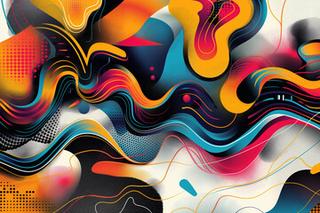 Wall Mural - Abstract vector art depicting an amalgamation of vibrant waves and geometric shapes signifying fluid motion and creativity Vivid vector composition of undulating  abstract shapes representing rhythm