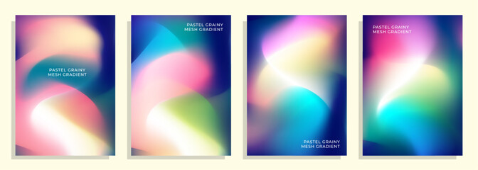 Wall Mural - abstract colorful rainbow pastel grainy mesh gradient cover poster background design set.