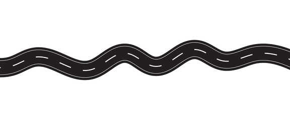 Wall Mural - Straight and winding road road. Seamless asphalt roads template. Highway or roadway background. Vector illustration. Seamless highway marking Isolated on background.