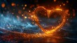 A golden heart light effect on a transparent background. A spiral line symbolizes love. Modern illustration of a golden heart.