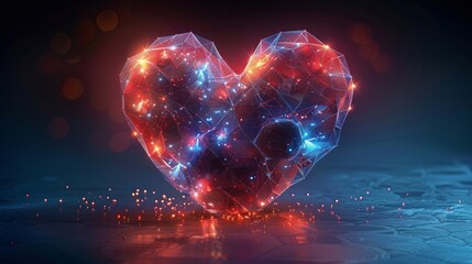 Poster - I love you with all my heart. Happy Valentine's day card. Modern 3D graphic concept. Abstract geometric background. Wireframe light structure. Modern image.