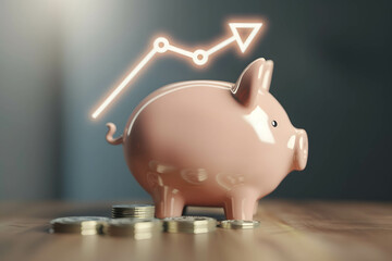 Wall Mural - A piggy bank with a dollar sign and an arrow indicating increasing interest