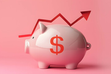 Wall Mural - A piggy bank with a dollar sign and an arrow indicating increasing interest