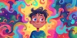 Cartoon kid with ADHD syndome on colorful background